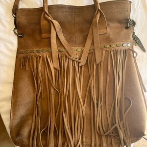 Lucky Brand Brown Suede Fringe Hobo Bag
